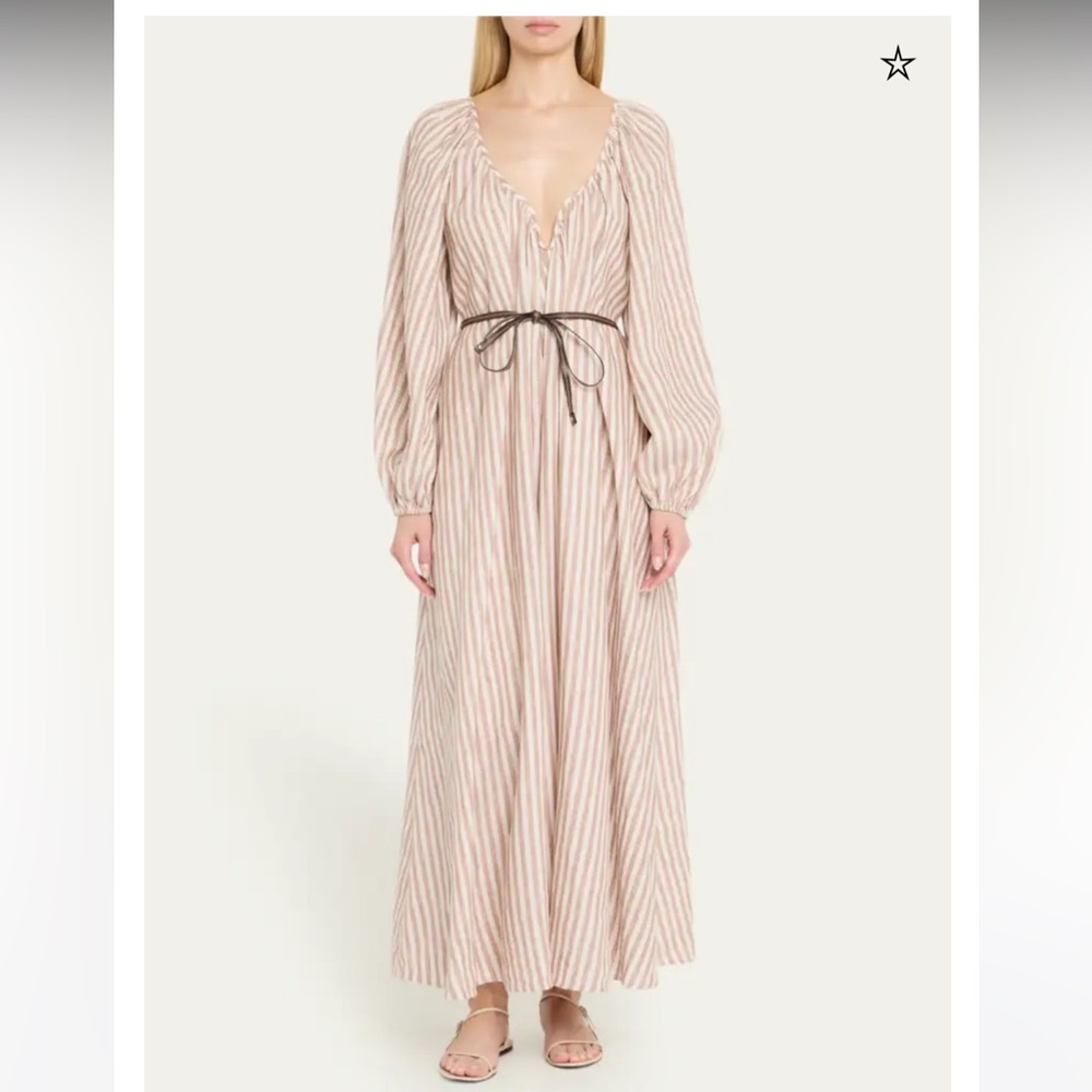 Final ZIMMERMANN Cascadian Striped Long Sleeves Linen Maxi Dress Variety